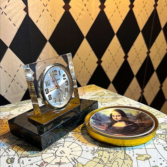 Vintage Marble Seth Thomas Desk Mantle Clock Green Marble & Lucite Mid-Century - Picture 4 of 16